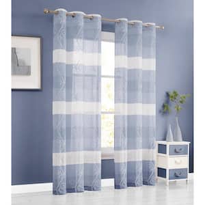 Silvia 76 in. W x 96 in. L Embroidered Sheer Floral Window Curtain in Blue