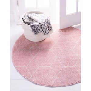 Trellis Frieze Light Pink/Ivory 4 ft. x 4 ft. Round Geometric Area Rug