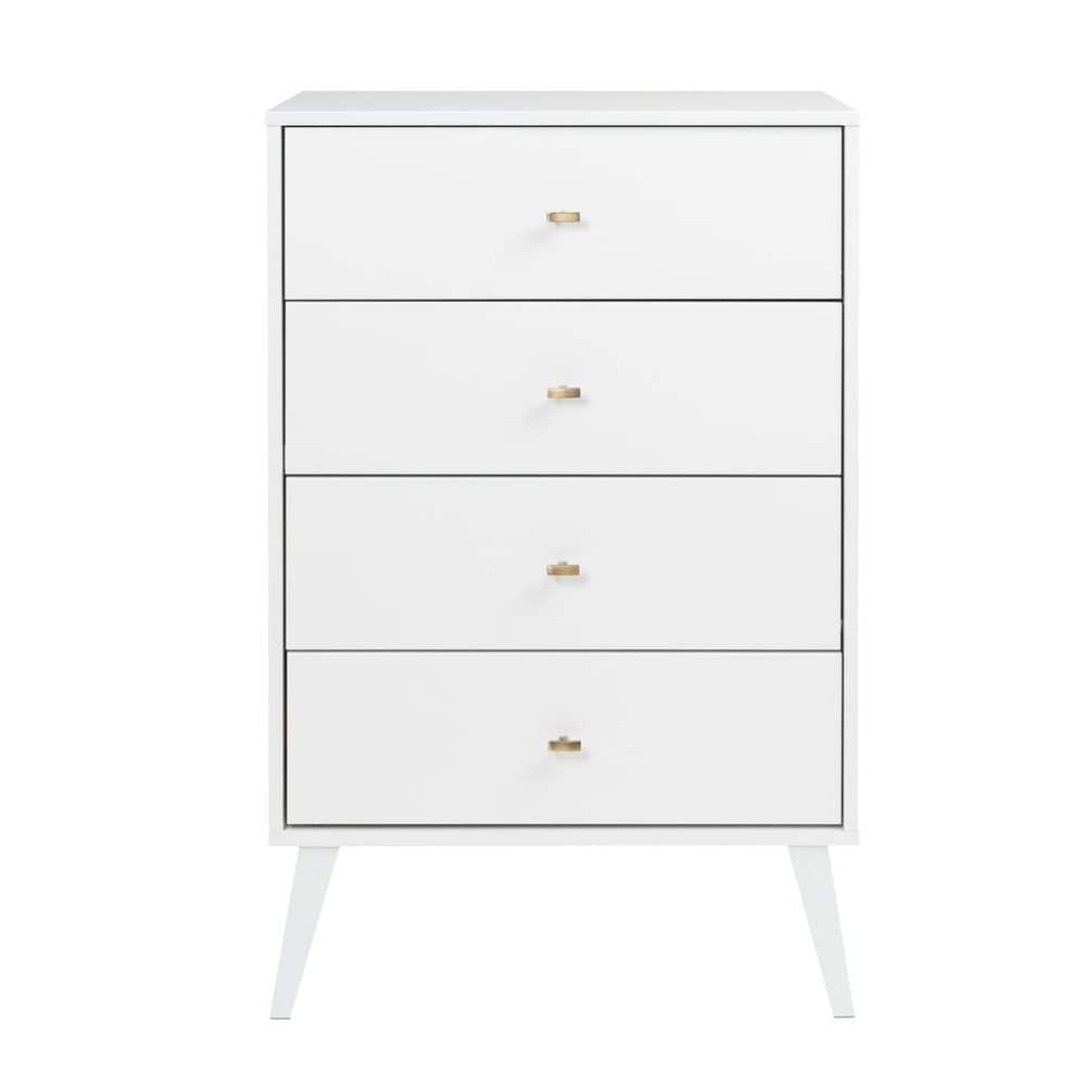 White Mid-Century Modern 4-Drawer Vertical Chest