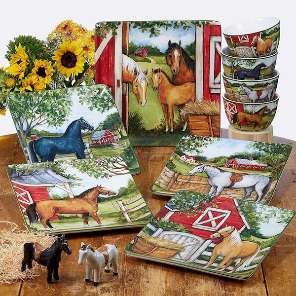 Clover Farm 4-Piece Seasonal Multicolored Earthenware 10.5 in. Dinner Plate Set (Service for 4)