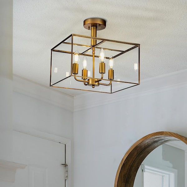 ALOA DECOR 4-Light Brass Modern and Contemporary Retro Glass Semi-Flush Mount