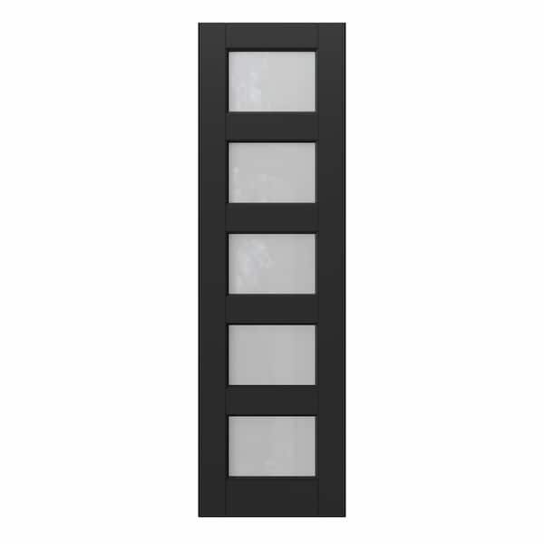 ARK DESIGN 18 in. x 80 in. Solid Core 5-Lite Tempered Frosted Glass Black Finished MDF Interior Door Slab without Jamb