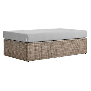 Convene Cappuccino Gray Wood Outdoor Ottoman with Gray Cushion