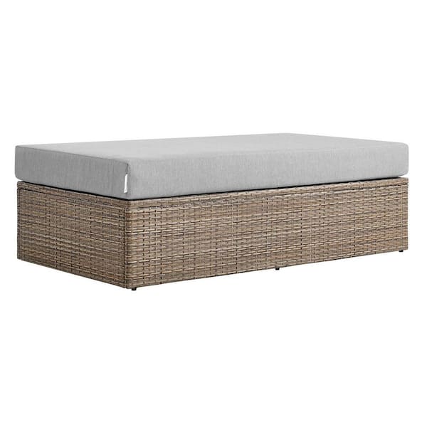 MODWAY Convene Cappuccino Gray Wood Outdoor Ottoman with Gray Cushion