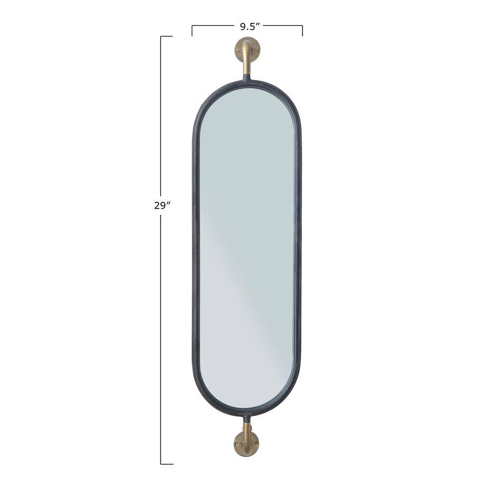 Small Oval Black and Gold Metal Framed Decorative Mirror