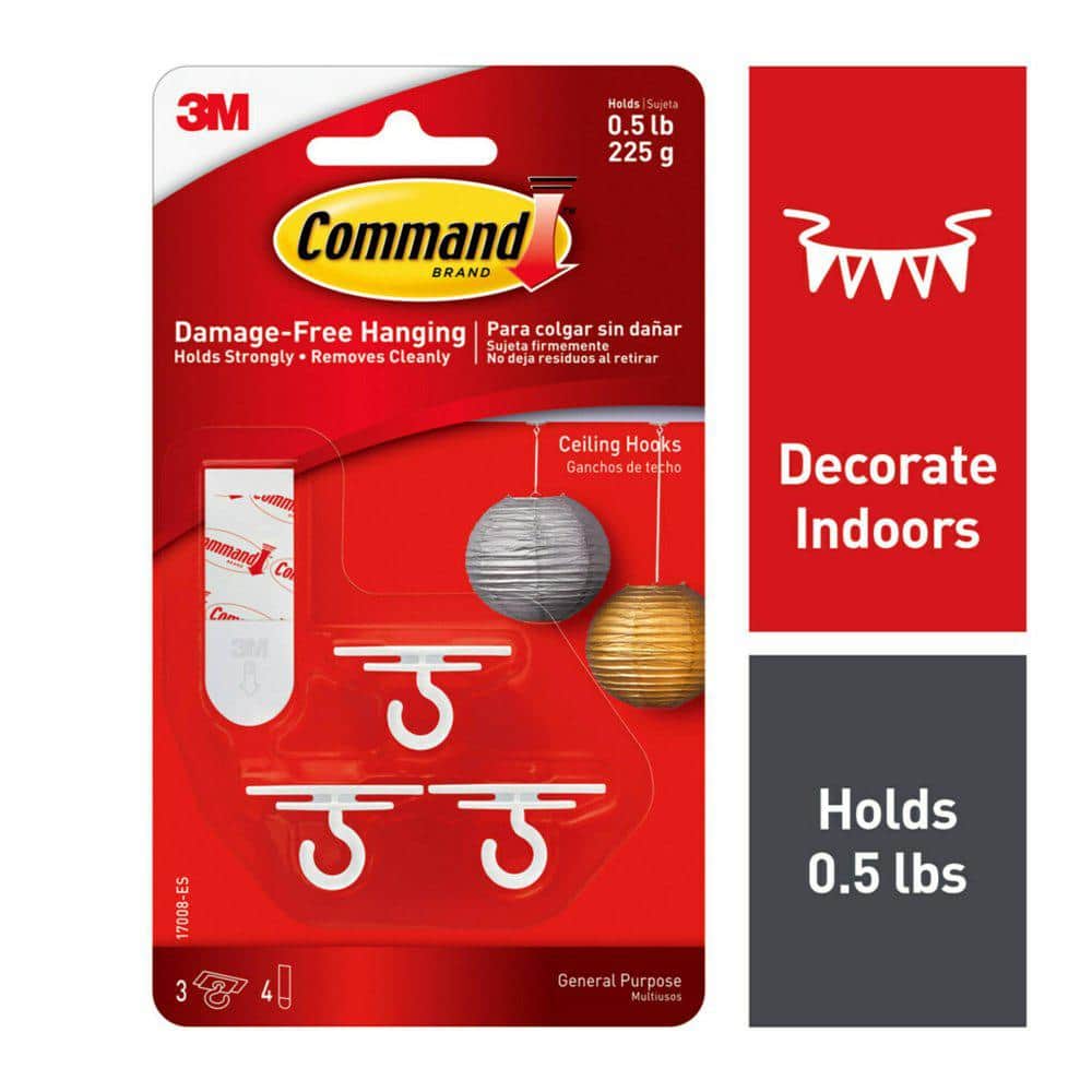 Command Ceiling Hooks 3 Hooks 4 Adhesive Strips 17008 ES The Home Depot