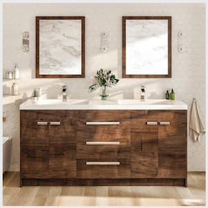 Lugano 72 in. W x 19 in. D x 36 in. H Double Bath Vanity in Rosewood with White Acrylic Top and White Integrated Sinks