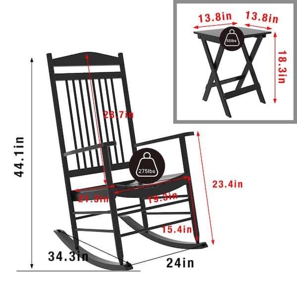 3-Piece Black Wood Patio Outdoor Rocking Chair Set
