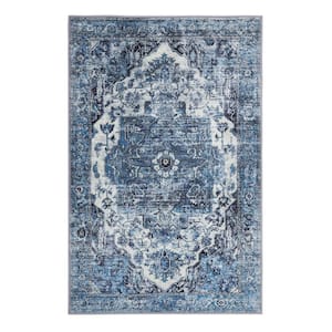 Blue 6 ft. x 9 ft. Vintage Persian Oriental Floral Non Slip Area Rug