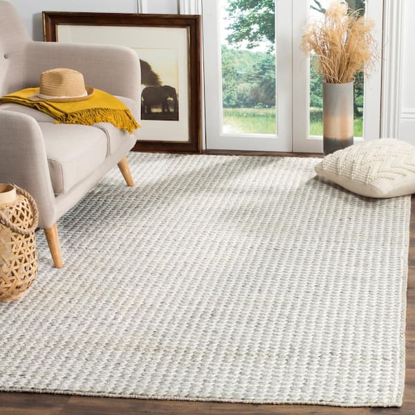 Natura 11 ft. x 15 ft. Ivory/Silver Solid Color Distressed Area Rug