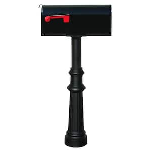 Hanford Single Black Post System Non-Locking Mailbox with Fluted Base and E1 Economy Mailbox