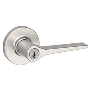 Hollis Round Rose Satin Nickel Keyed Entry Door Lever Featuring SmartKey Security