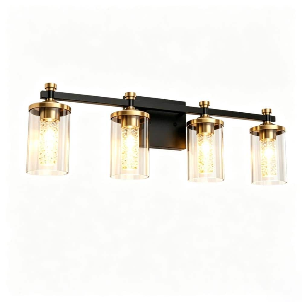 Sleek 30 Inch 4-Light Black Crystal LED Vanity Light, 3CCT Dimmable Wall Sconce with Clear Glass Shades for Indoor Use price history on PriceWatchPro