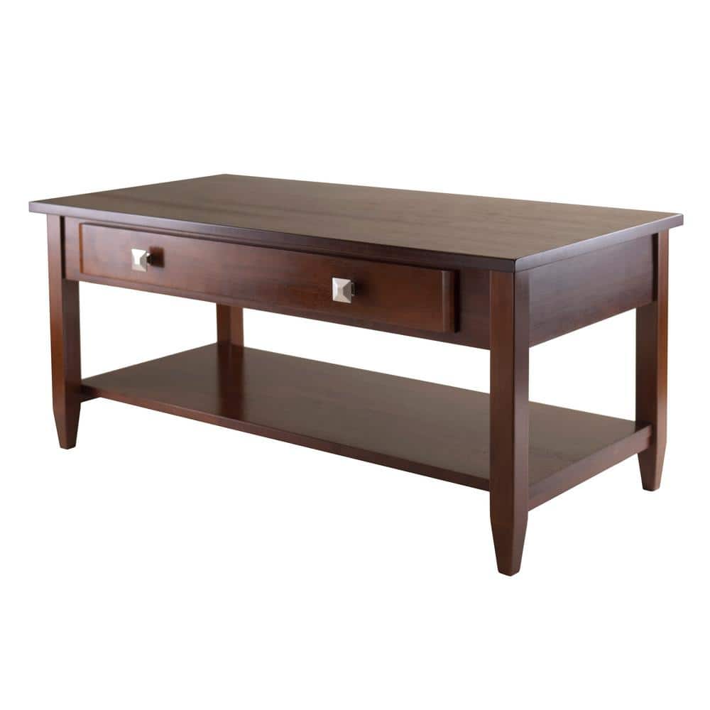 Walnut Rectangular Coffee Table with Drawer and Shelf