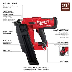 M18 FUEL GEN-3 18V Lithium-Ion Brushless Cordless 3/8 in. Impact, 3-1/2 in. 21-Degree Nailer, Two 6 Ah HO Batteries
