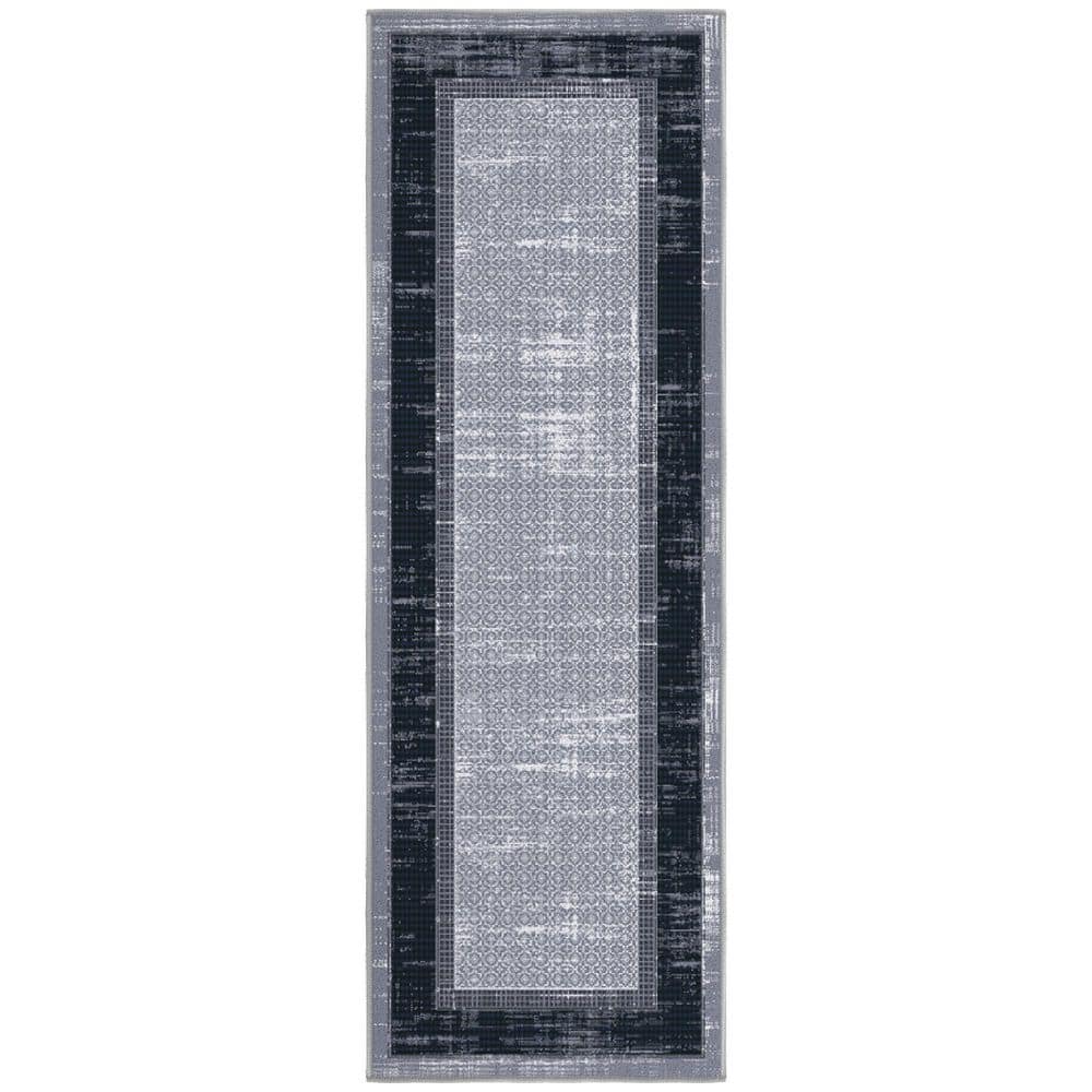 Gray and Black Non-Slip Synthetic Hallway Runner Rug