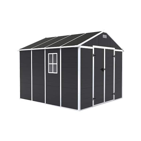 8 ft. W x 8 ft. D Storage Shed, Outdoor Resin Shed with Two-Window and Double-Door, with Floor Covers 64 sq. ft. Gray