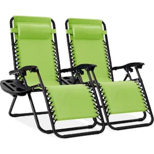 Lime Green Metal Zero Gravity Reclining Lawn Chair with Cup Holders (2-Pack)