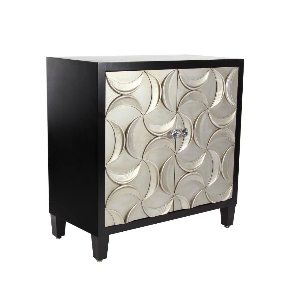 Black and Silver Crescent Moon Relief 2-Door Office Cabinet
