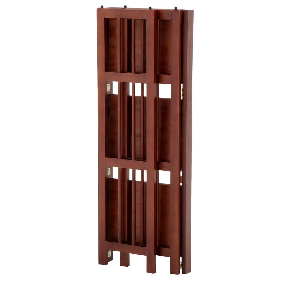 Walnut Finish 3-Shelf Solid Wood Stackable Folding Bookcase