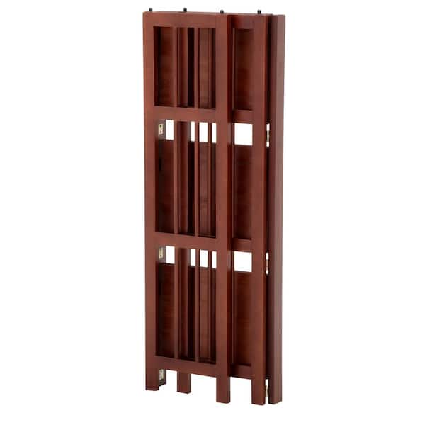 H Walnut New Finish Solid Wood 3 Shelf, Collapsible Wooden Bookcase