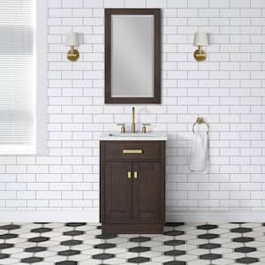 Chestnut 24 in. W x 21.5 in. D Vanity in Brown Oak with Marble Vanity Top in White with White Basin