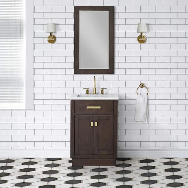 Water Creation Chestnut 24 in. W x 21.5 in. D Vanity in Brown Oak with Marble Vanity Top in White with White Basin