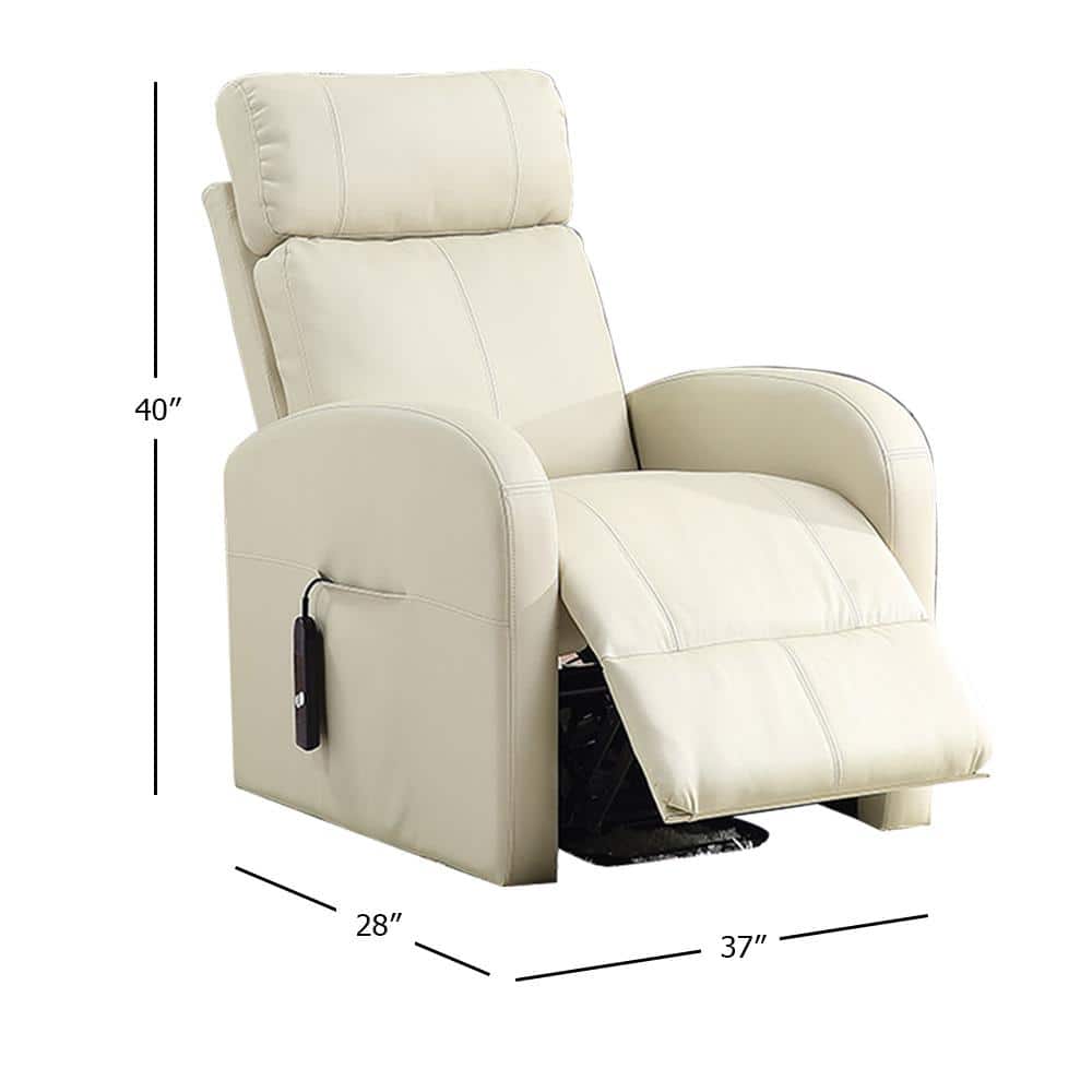 Beige 28'' PU Leather Swivel Recliner with Lift and Wood Accents