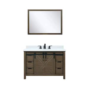 Marsyas 48 in W x 22 in D Rustic Brown Bath Vanity, Cultured Marble Countertop, Faucet Set and 44 in Mirror
