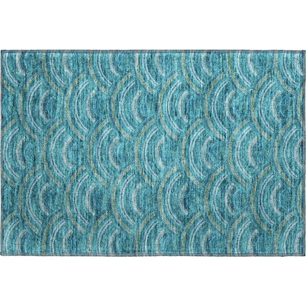 Mayfield Premium Machine Washable Abstract AMF984 Teal 1 ft. 8 in. x 2 ft. 6 in. Area Rug