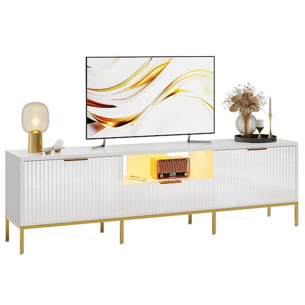 70 in. Glossy White TV Stand FIts TV's Up to 70 in. LED Entertainment Center with Adjustable Shelve and Cabinet