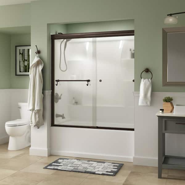 Delta Traditional 60 in. x 58-1/8 in. Semi-Frameless Sliding Bathtub Door in Bronze with 1/4 in. Tempered Frosted Glass