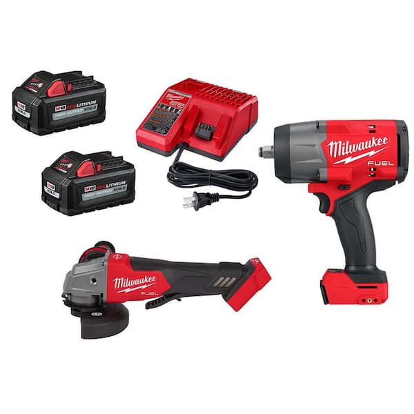 M18 FUEL 18V Lith-Ion Cordless 4-1/2 in. /5 in. Grinder w/ Variable Speed w/ Impact Wrench & (2) Battery & Charger Kit