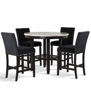 New Classic Furniture Celeste 5-Piece Wood Top Round Counter Set, Black & Espresso