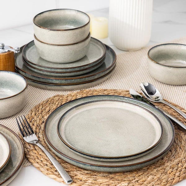 JFVKAF 24-Piece Stoneware Dinnerware Set, Modern Green Wheat