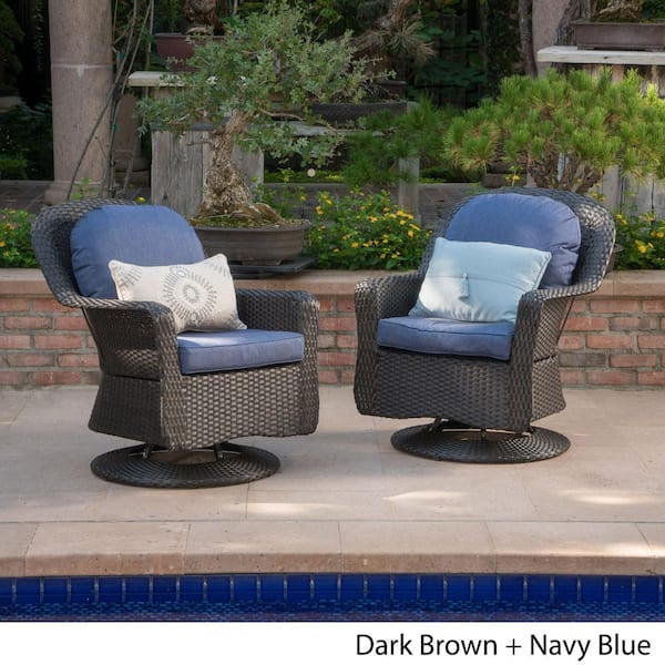 Unbranded 2-Piece Wicker Outdoor Rocking Chair, Patio Club Swivel Rocking Chair with Blue Cushions for Garden, Backyard, Balcony