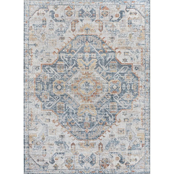 Shaemus Bohemian Medallion Low-Pile Machine-Washable 8 ft. x 10 ft. Cream/Blue/Terra Area Rug