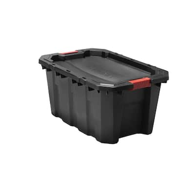 This Husky 25 Gal. heavy duty stackable storage tote is designed