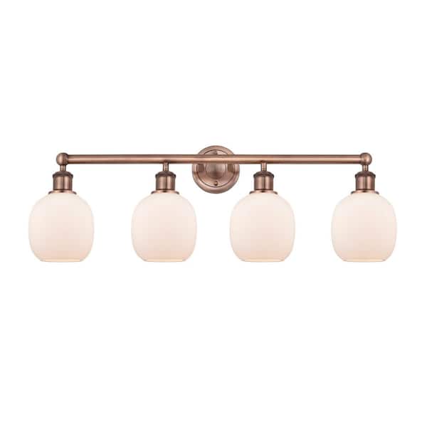 Belfast 33 in. 4-Light Antique Copper Vanity Light with Glass Shade