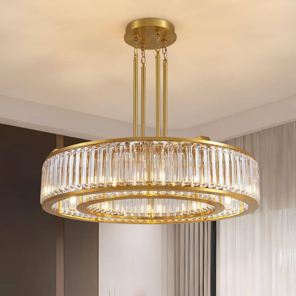 37 in. Modern 10-Light Double-Layer Gold Round Crystal Chandelier Suitable for the Kitchen Living Room and Foyer price history on PriceWatchPro