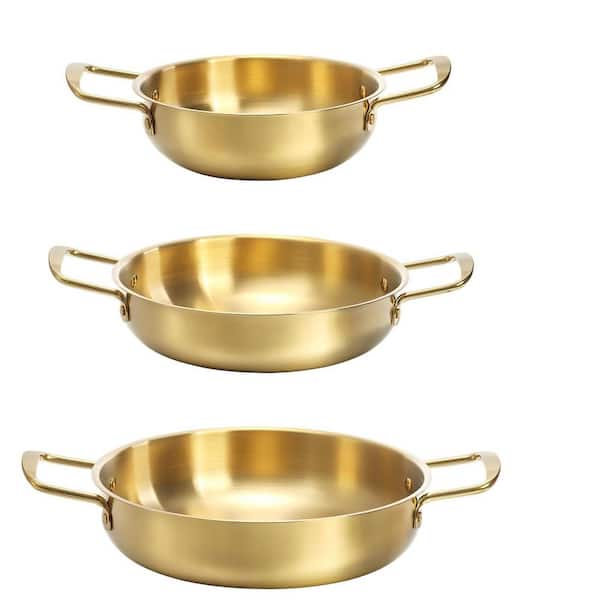 3-Piece Ramen Noodle Pot with Handles, Stainless Steel Everyday Pan, Gold Cooking Pot for Soup Noodle Pasta for Soup