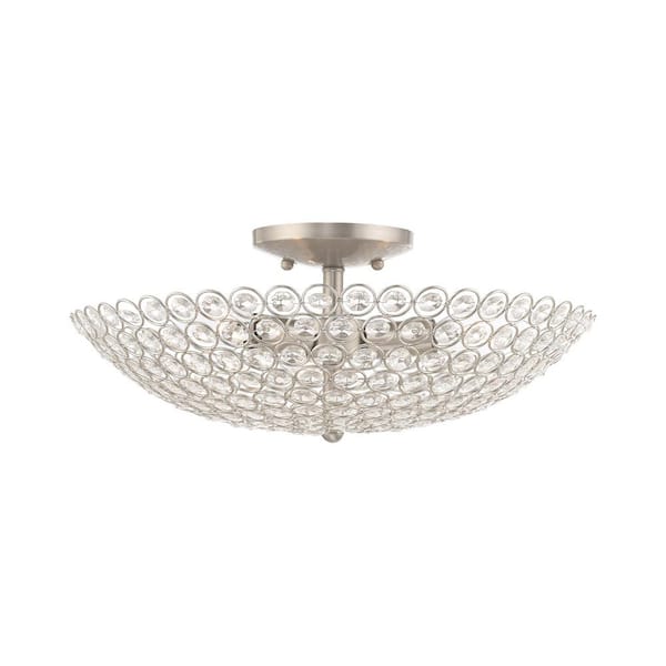 AVIANCE LIGHTING Estridge 16 in. 3-Light Brushed Nickel Semi Flush Mount with Hand Assembled Crystal Shade