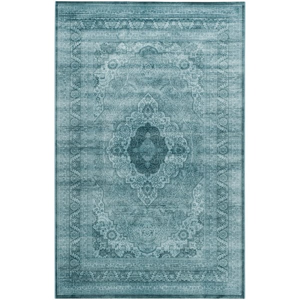 Vintage 9 ft. x 12 ft. Light Blue/Dark Blue Ornate Medallion Floral Area Rug