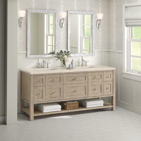 James Martin Vanities Breckenridge 72.0 in. W x 23.5 in. D x 34.18 in. H Double Bath Vanity in Whitewashed Oak with Eternal Marfil Quartz Top