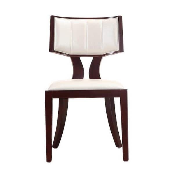 Manhattan Comfort Pulitzer Pearl White and Walnut Faux Leather Upholstered Traditional Dining Chair (Set of 2)