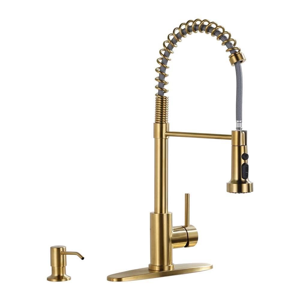 Gold Stainless Steel Single Handle Pull Down Kitchen Faucet
