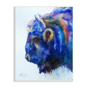 Unique Vibrant Blue Bison Painting Bold Design by MB Cunningham Unframed Animal Art Print 15 in. x 10 in.