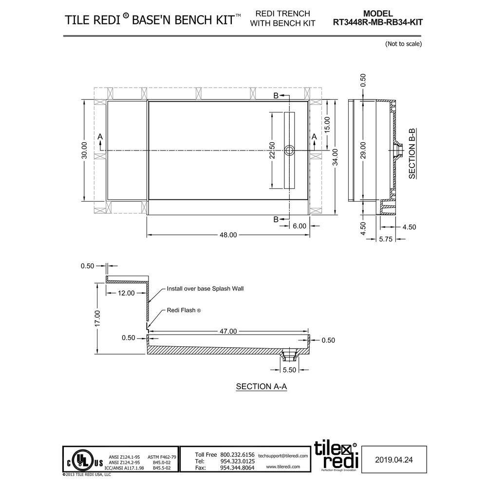 Matte Black 60"x34" Single Threshold Shower Pan with Integrated Bench
