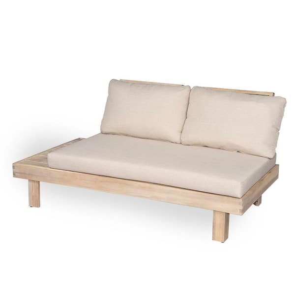 Arno Light White 2-Piece Solid Wood Patio Outdoor Sectional Sofa Set with Sand Cushions