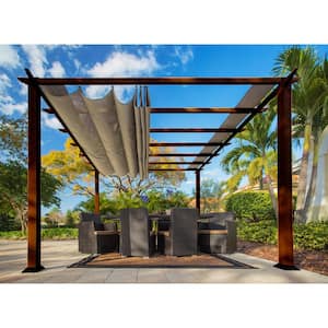 Paragon 11 ft. x 11 ft. Aluminum Pergola with the Look of Chilean Wood Grain Finish and Sand Color Convertible Canopy
